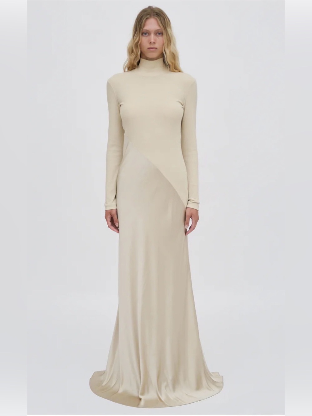 Rosetta Getty Bias Turtleneck Combo Maxi Dress Cream Beige Luxury Designer
